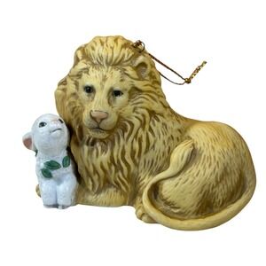 Lion and Lamb Ornament Figurine Ceramic Christian Decor-Lion Lay Down with Lamb
